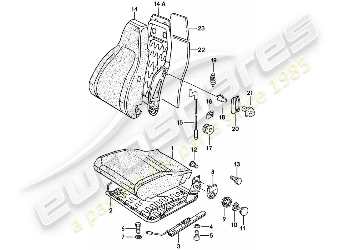 porsche 1987 (924s) asiento delantero - piezas individuales - tela diagrama de piezas