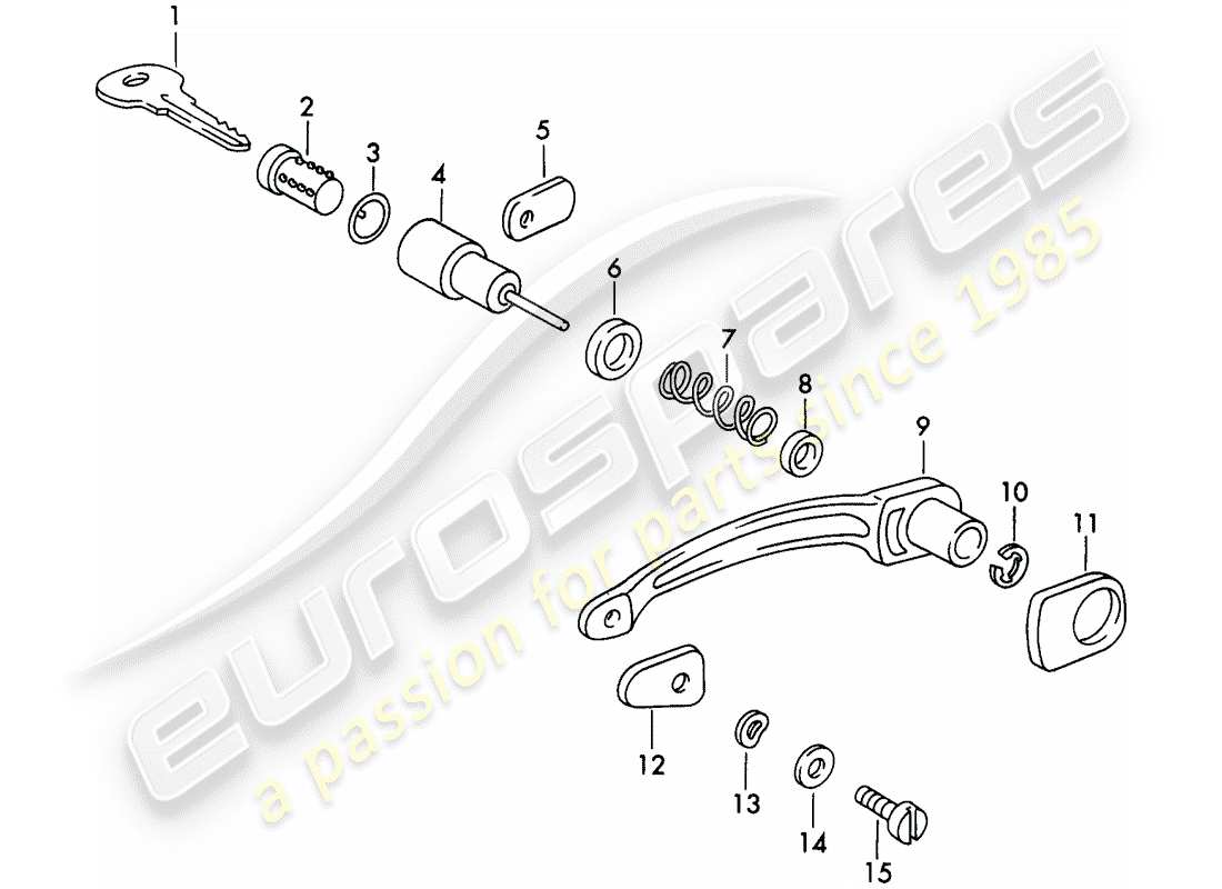 porsche 1954 (356/356a) manija de puerta exterior y piezas únicas diagrama de piezas