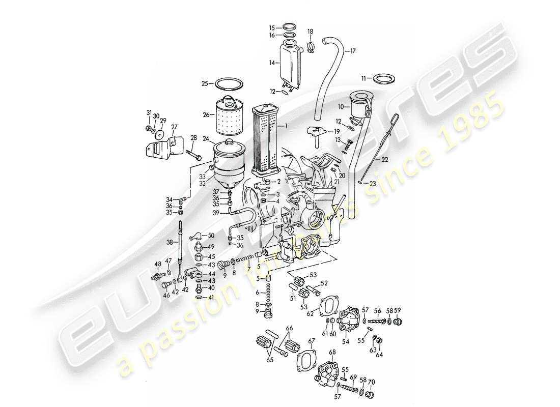 porsche 356b/356c (1962) lubricación del motor diagrama de piezas