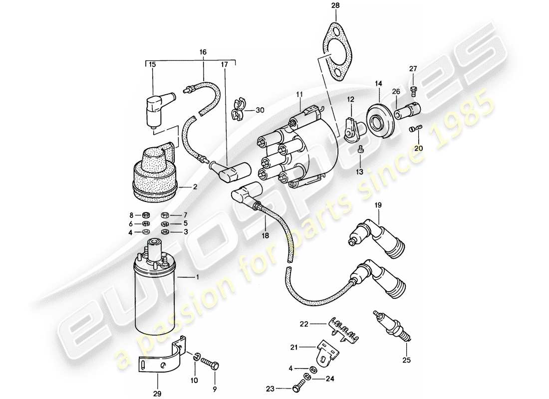 porsche 1988 (924s) electricidad del motor 1 diagrama de piezas