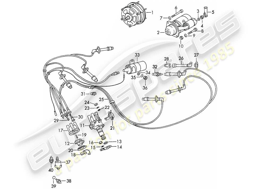 porsche 1972 (911) electricidad del motor diagrama de piezas