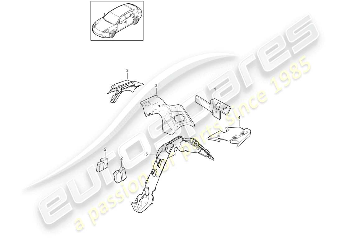 porsche 2012 (panamera 970) absorbedor de sonido parte trasera para vehículos con propulsión híbrida diagrama de piezas