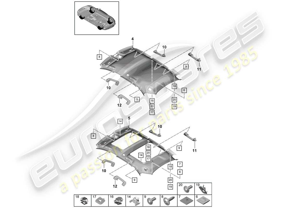 porsche 2019 (panamera 971-1) accesorios diagrama de piezas