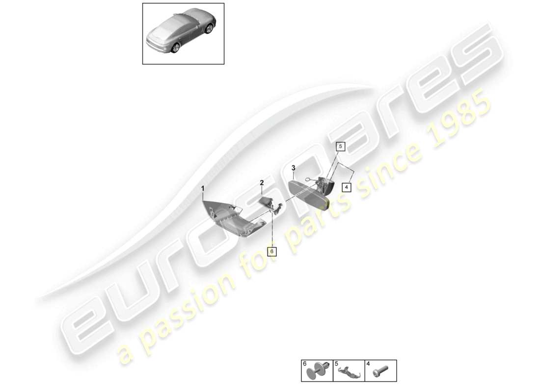porsche 2019 (panamera 971-1) accesorios para espejos interiores diagrama de piezas