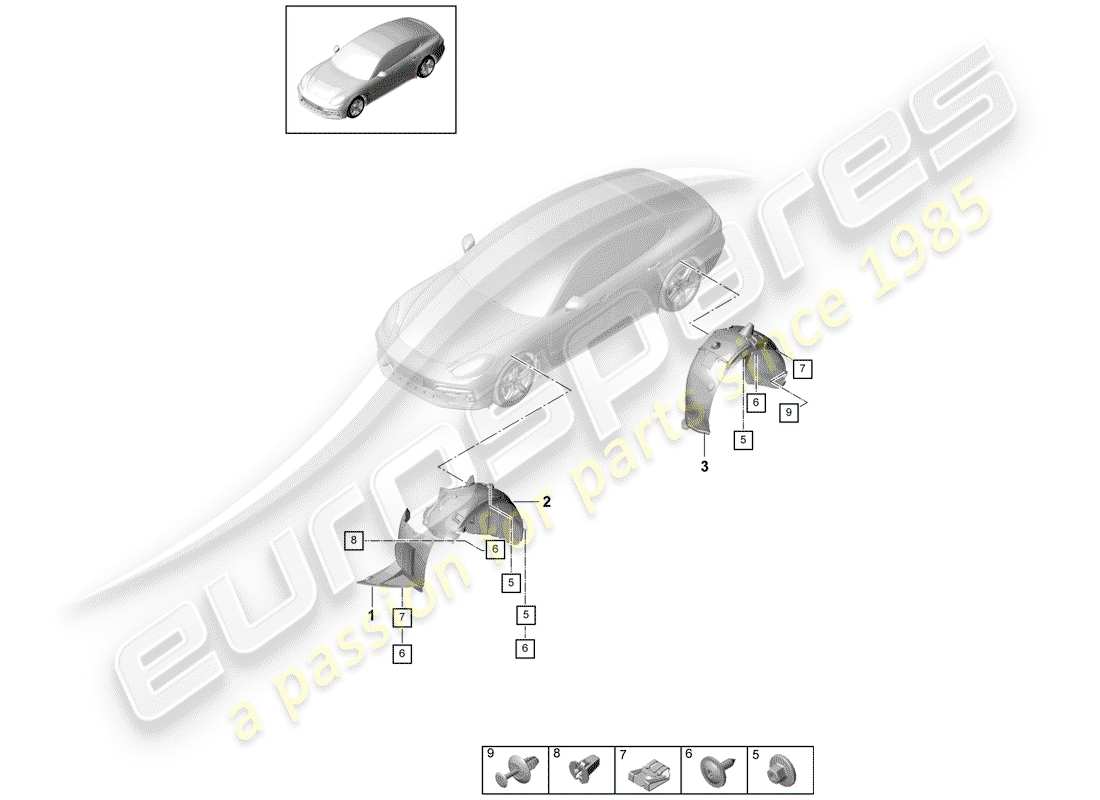 porsche 2020 (panamera 971-1) recubrimiento diagrama de piezas