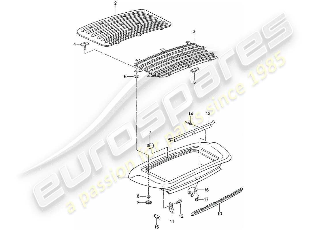 porsche 1994 (993) diagrama de piezas del spoiler trasero