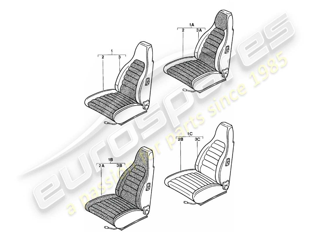 porsche 1981 (924) asiento delantero - completo - y - cubierta esquema de piezas
