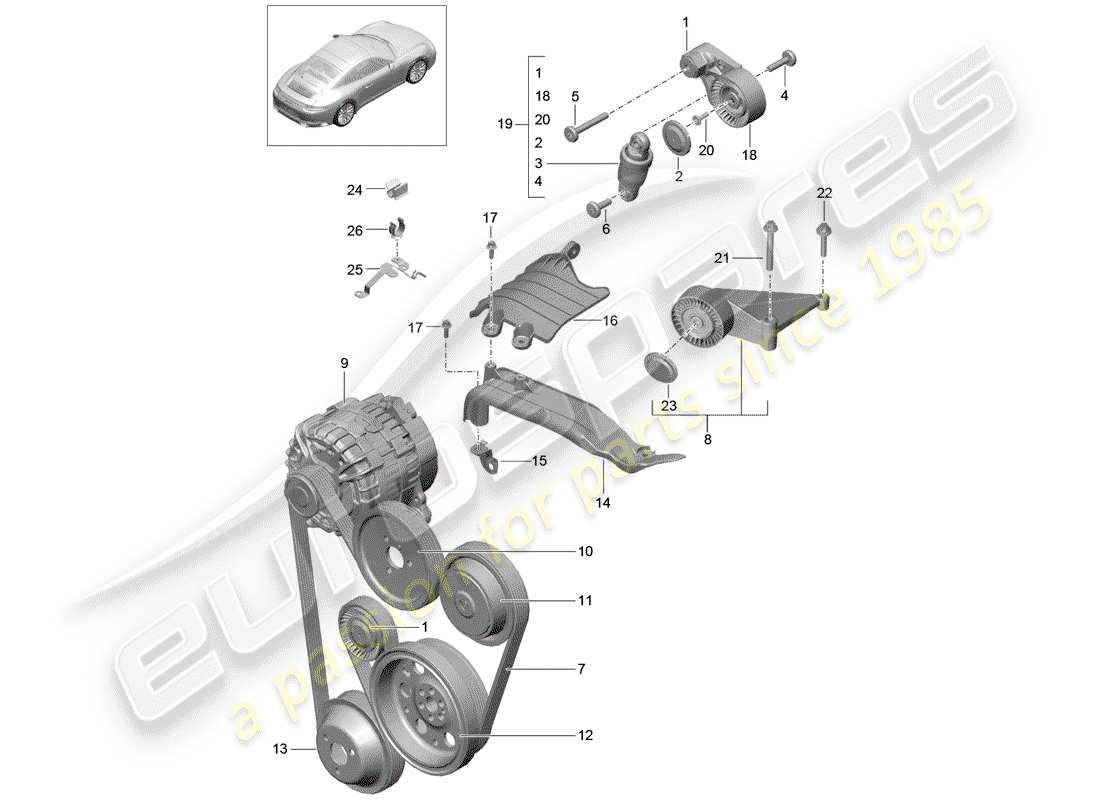 porsche 991 gen. 2 (2017) diagrama de piezas del amortiguador tensionador de correa