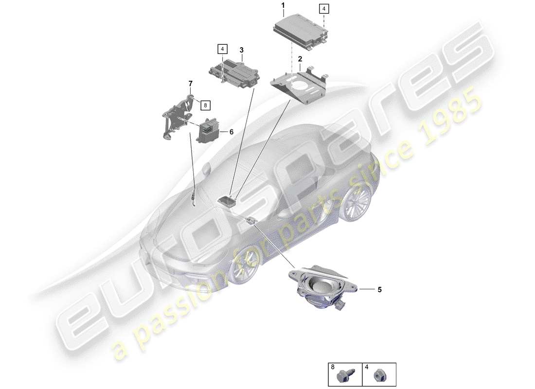 porsche 2020 (718 boxster spyder) amplificador diagrama de piezas