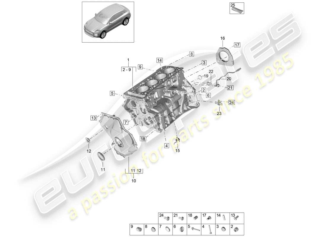 porsche 2019 (macan) crankcase diagrama de piezas
