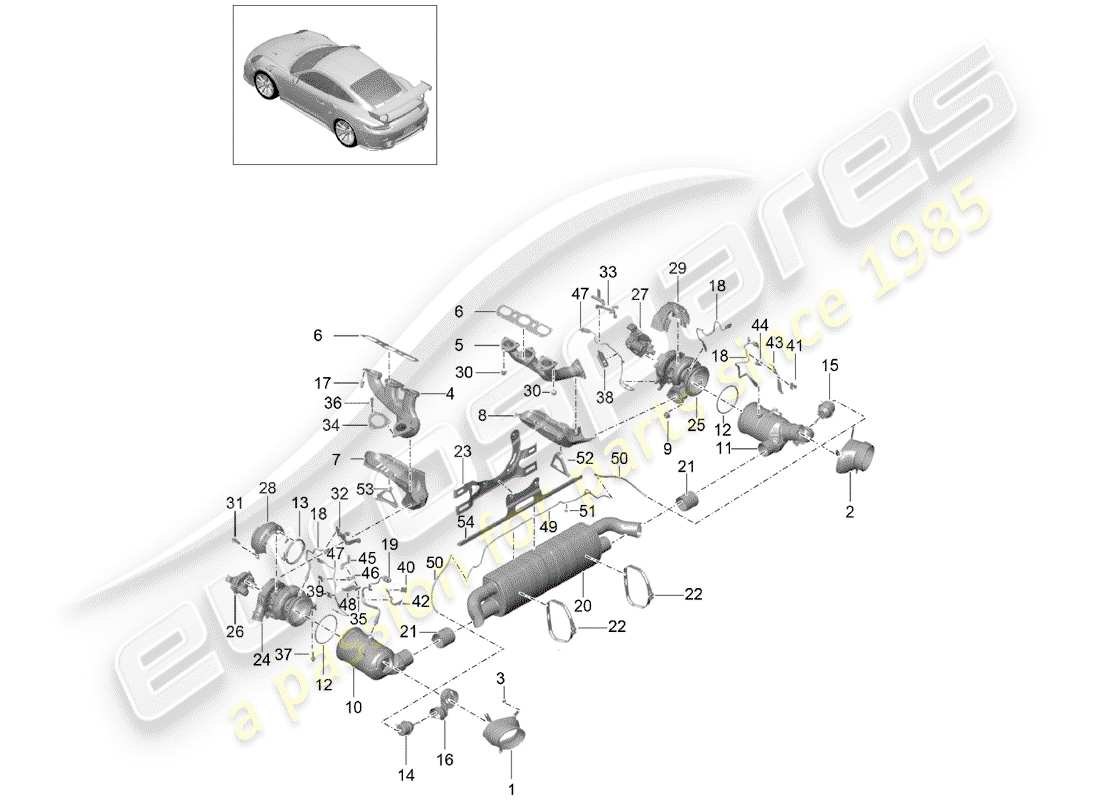 porsche 2020 (991-2 turbo) diagrama de piezas del sistema de escape