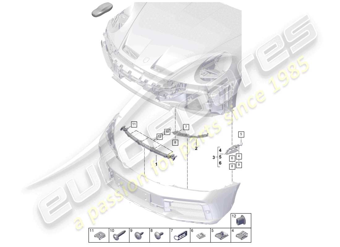 porsche 2020 (992-1) fijaciones de parachoques delantero 911 dakar diagrama de piezas
