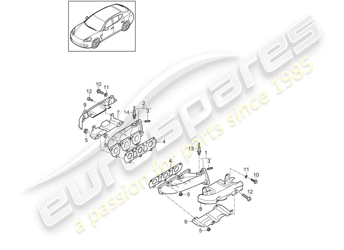 porsche 2010 (cayenne e1 9pa) sistema de escape colectores de escape diagrama de piezas