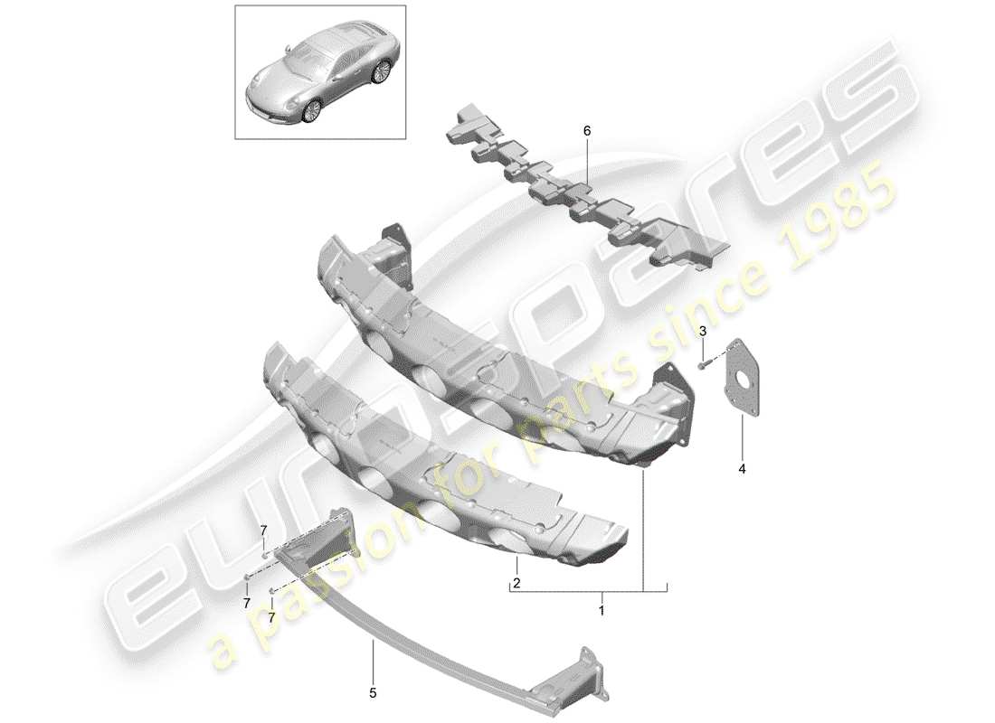 porsche 2019 (991-2) diagrama de piezas del soporte de parachoques