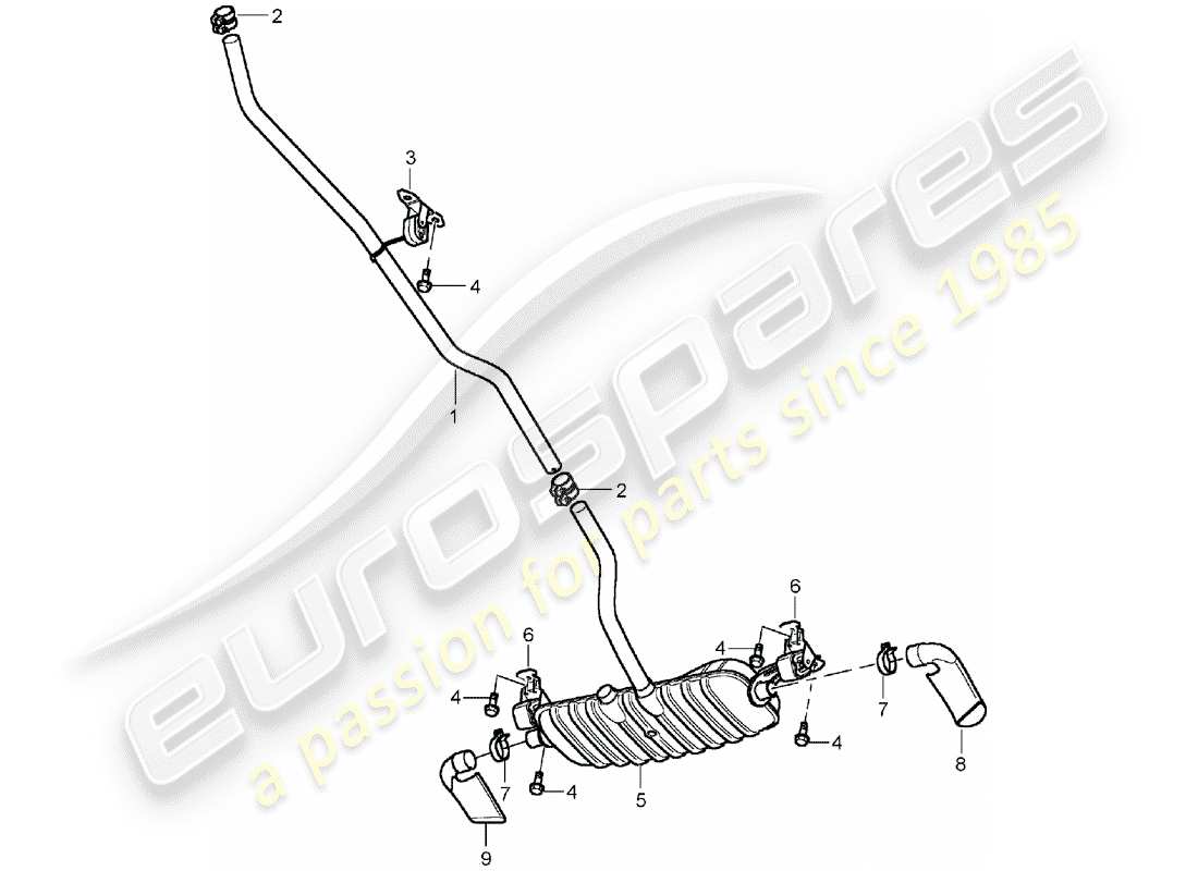 porsche 2003 (cayenne e1 9pa) diagrama de piezas del sistema de escape