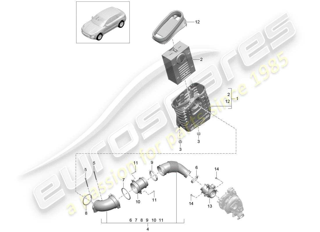 porsche 2018 (macan) filtro de aire con conexión diagrama de piezas