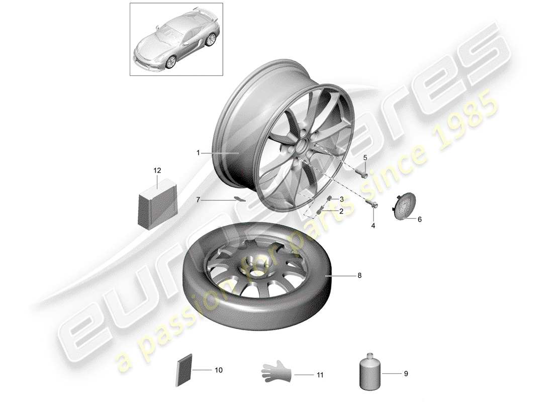 porsche 2016 (981 cayman gt4) ruedas diagrama de piezas