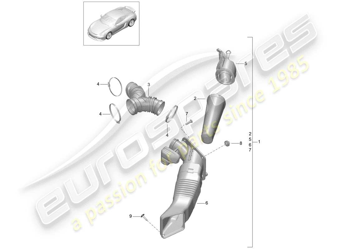 porsche 2016 (981 cayman gt4) filtro de aire diagrama de piezas