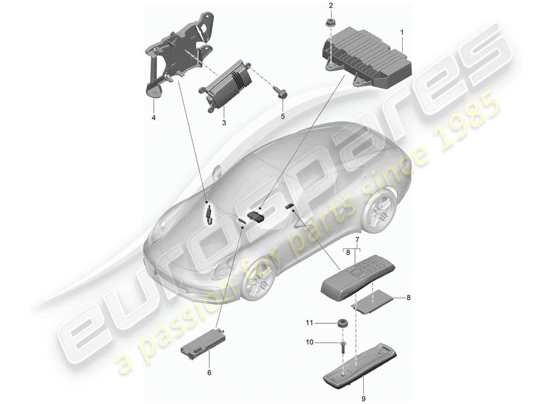 porsche 2014 (991-1) diagrama de piezas del amplificador
