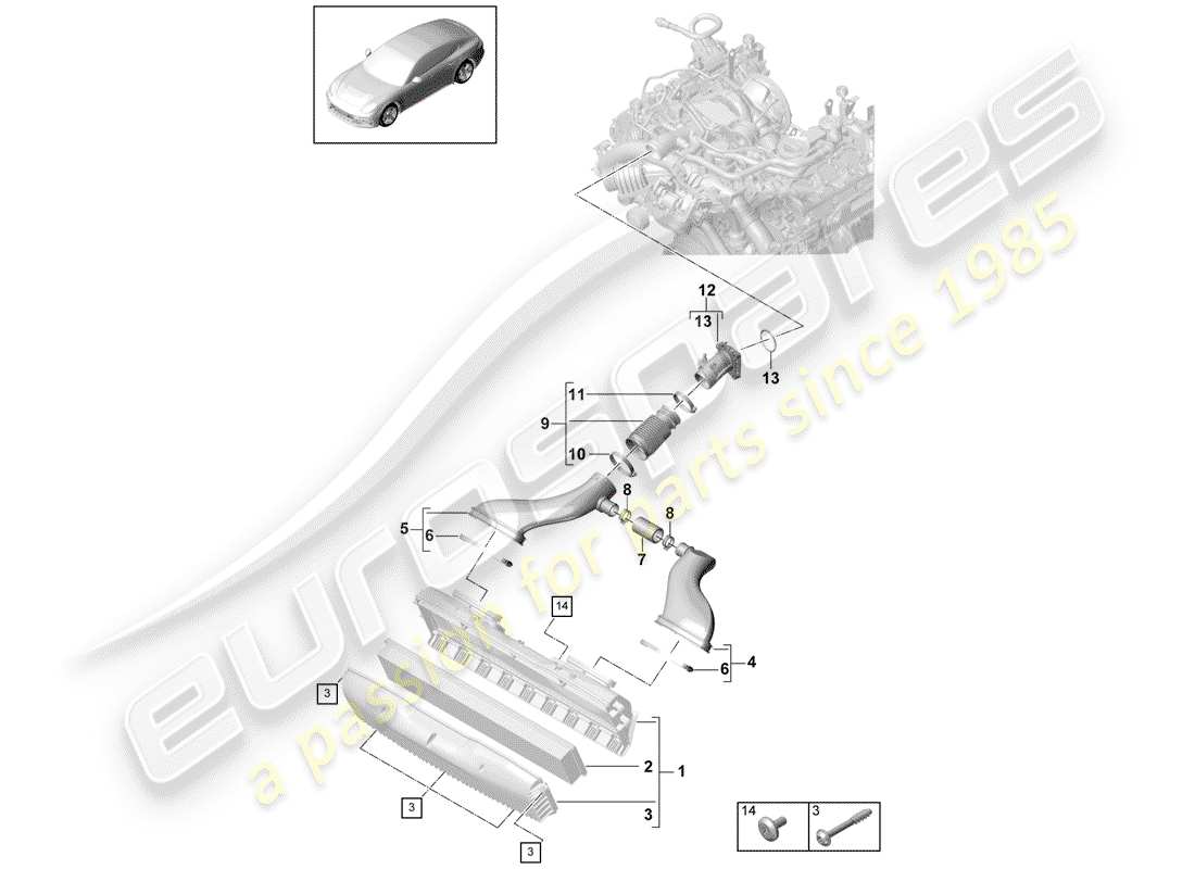 porsche 2020 (panamera 971-1) filtro de aire con conexión diagrama de piezas