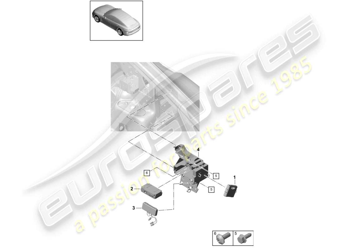 porsche 2017 (panamera 971-1) unidad de control para monitoreo en tiempo real (rtm) y diagrama de parte aérea
