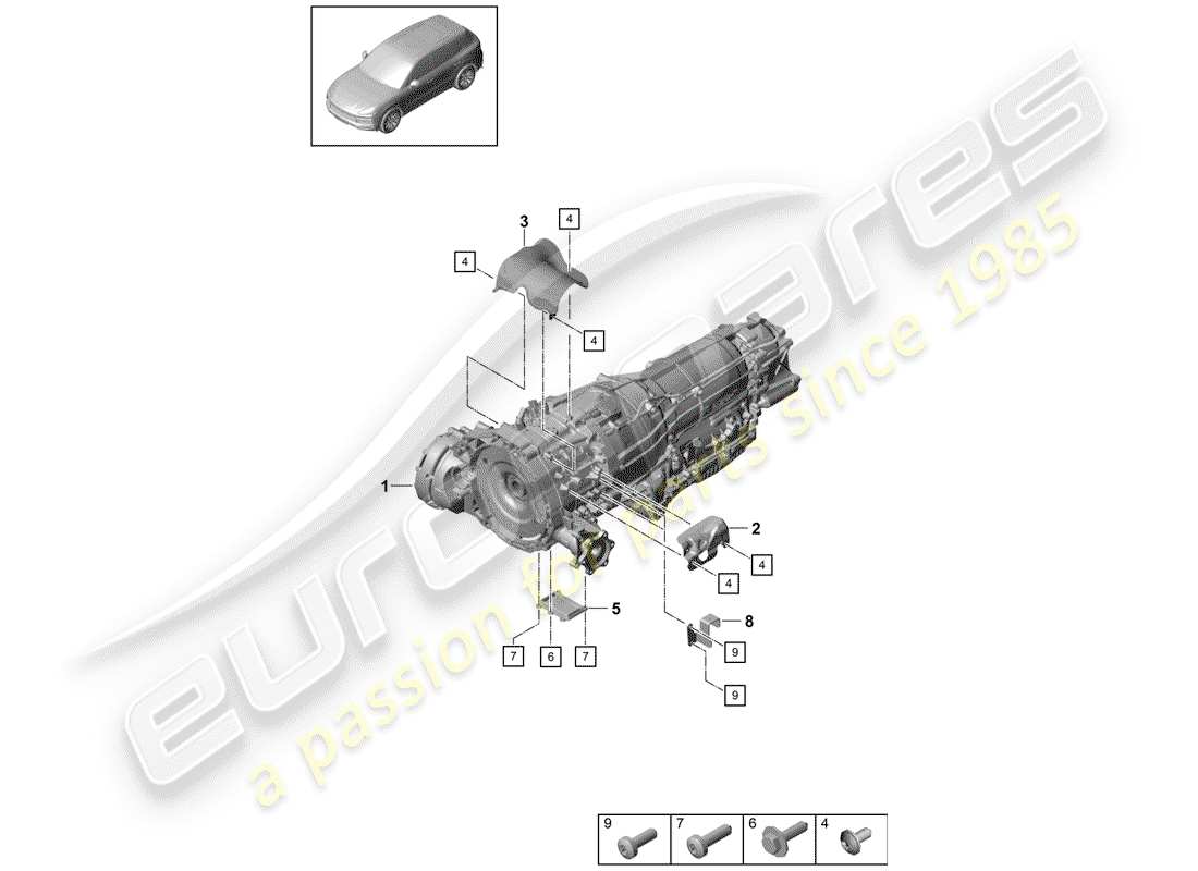 porsche 2020 (cayenne e3 9ya/9yb) diagrama de piezas del motor eléctrico