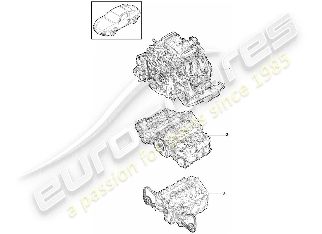 porsche 2011 (987 cayman) motor de repuesto diagrama de piezas