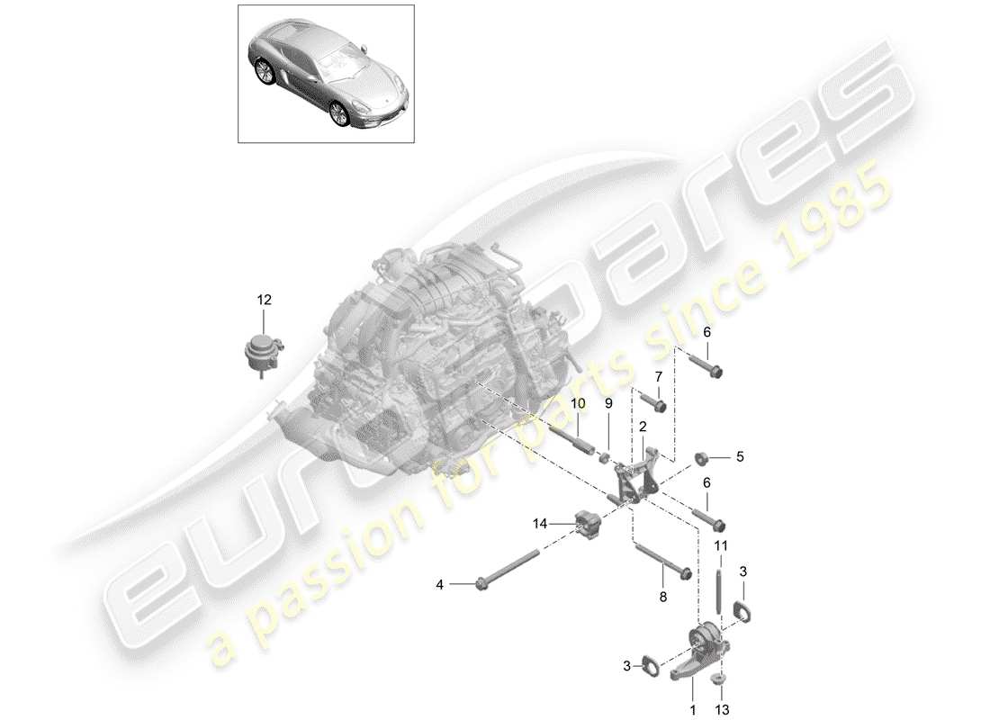 porsche 2014 (981 cayman) suspensión del motor diagrama de piezas