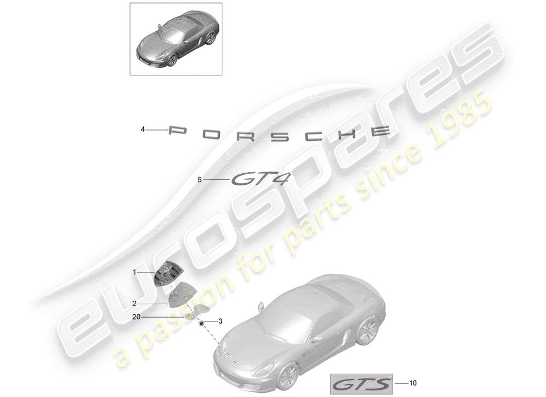 porsche 2016 (981 cayman gt4) placas de identificación diagrama de piezas