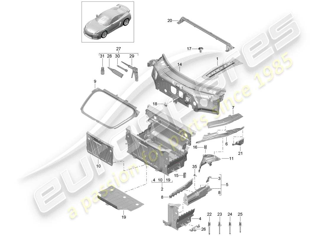 porsche 2016 (981 cayman gt4) interfaz diagrama de piezas