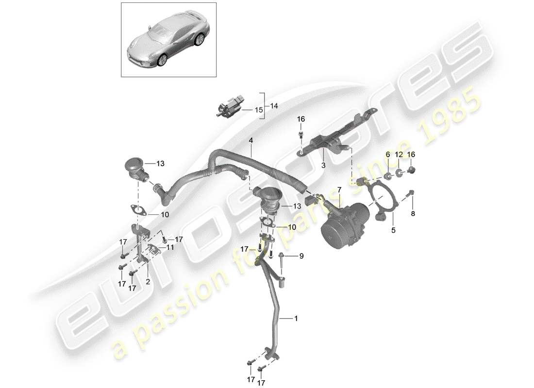 porsche 991 turbo (2019) diagrama de piezas de la bomba de aire secundario