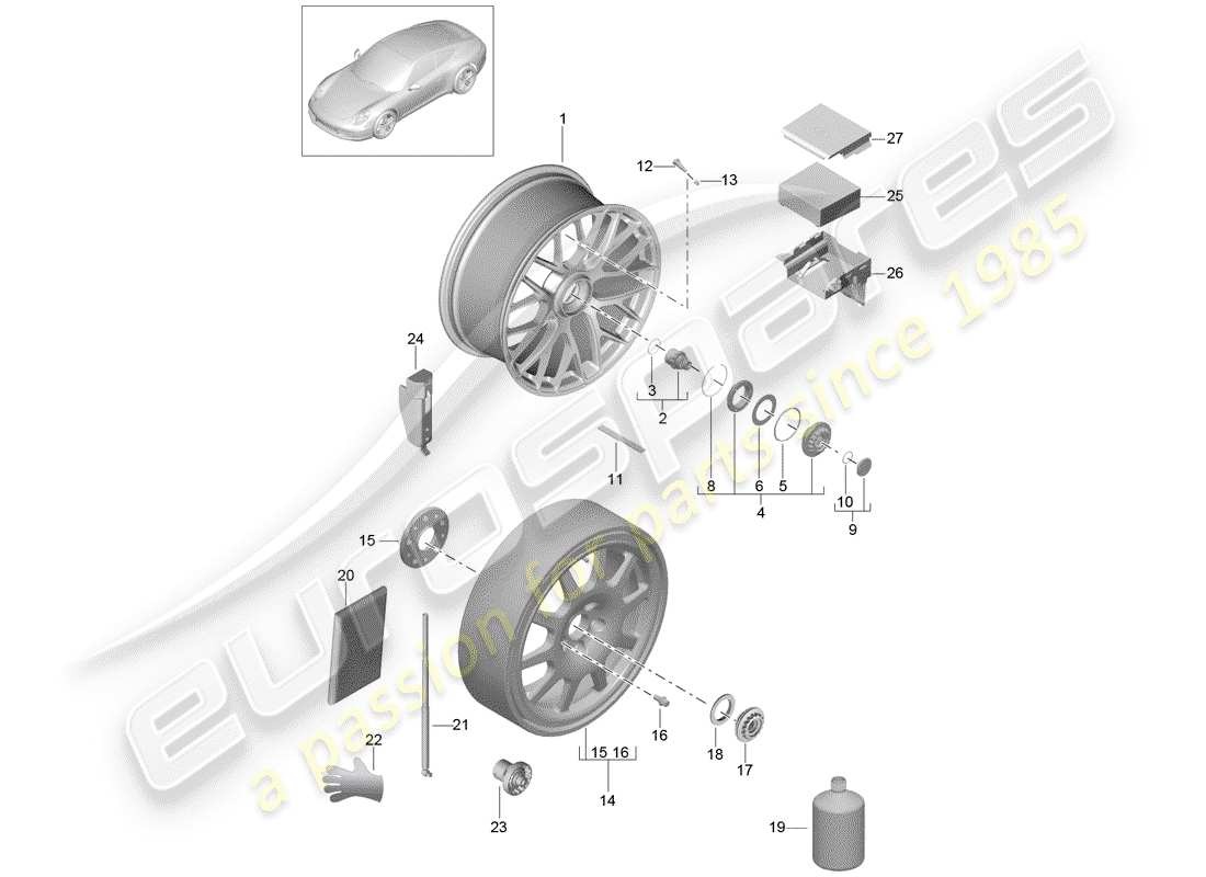 porsche 2014 (991-1) diagrama de piezas de ruedas