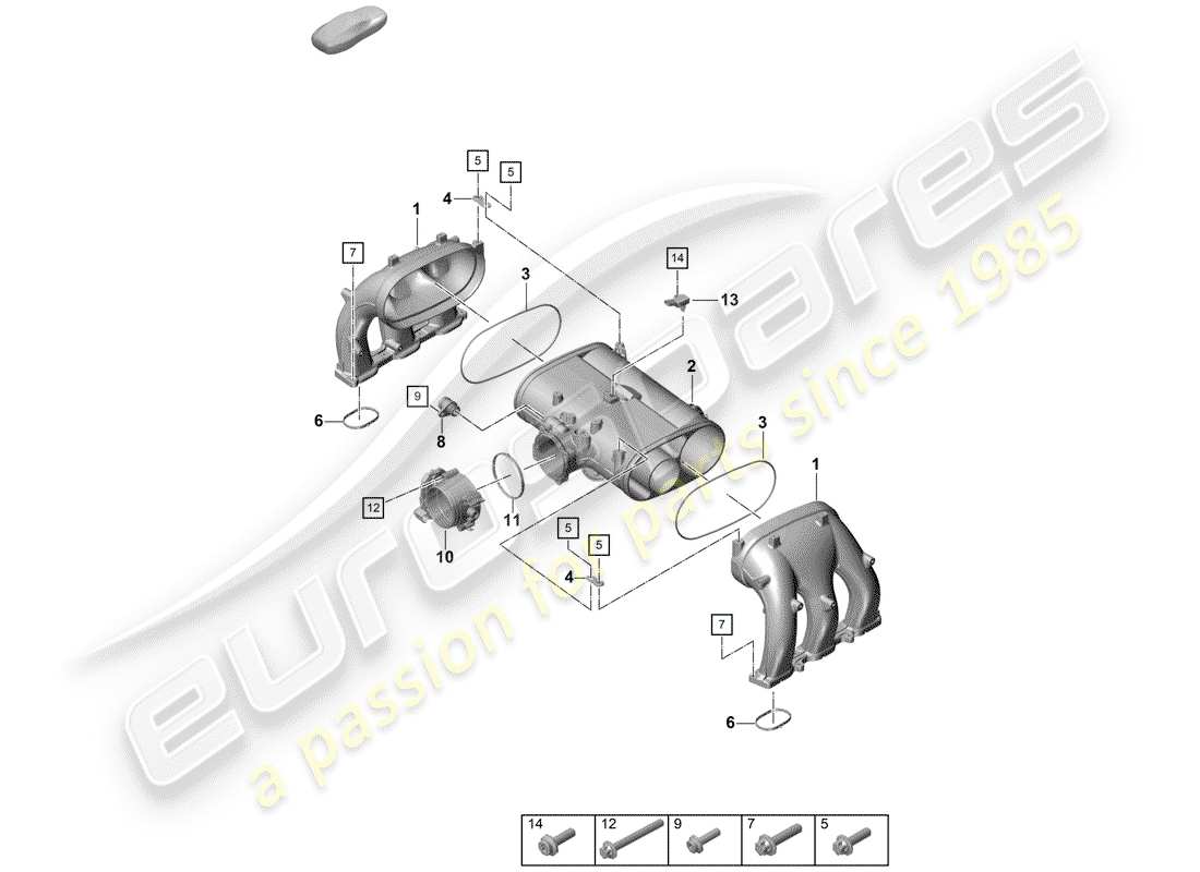 porsche 2020 (718 boxster spyder) distribuidor de aire de admisión diagrama de piezas