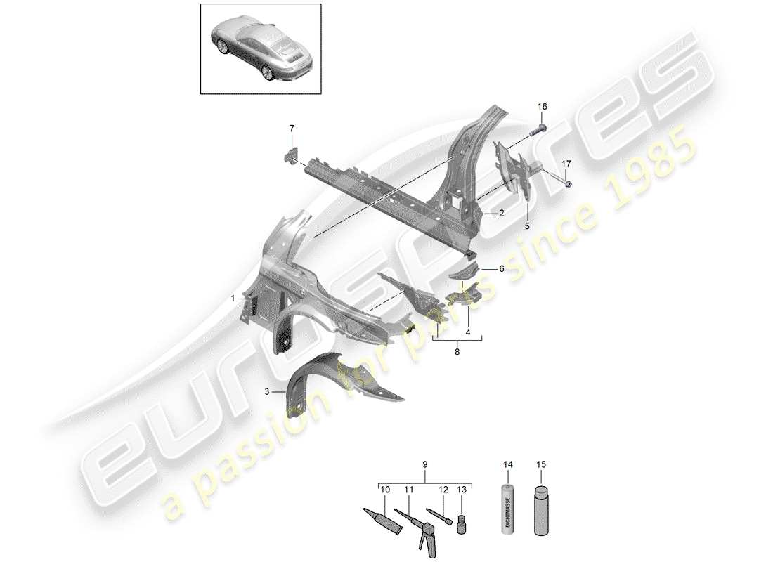 porsche 2017 (991-2) diagrama de piezas del panel lateral