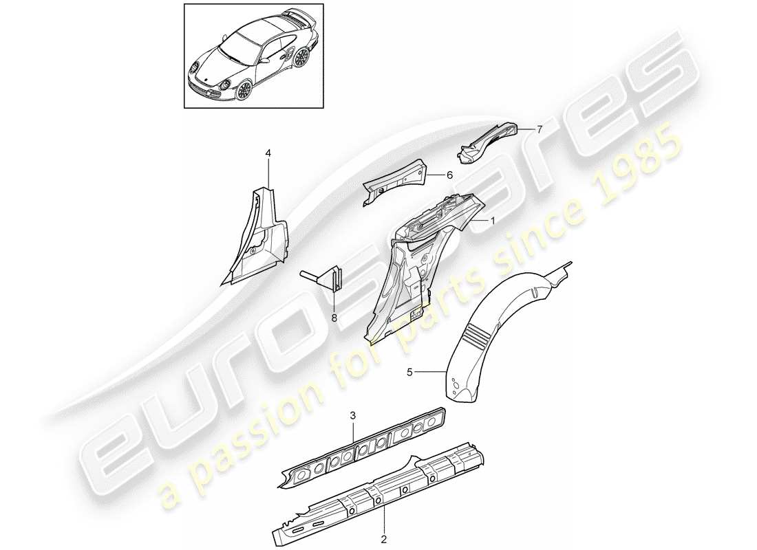 porsche 2011 (997-2 turbo / gt2 rs) panel lateral diagrama de piezas