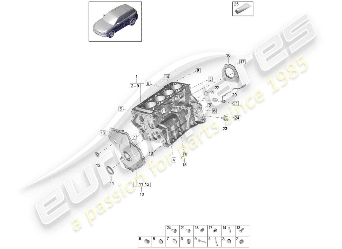 porsche 2020 (cayenne e3 9ya/9yb) crankcase diagrama de piezas