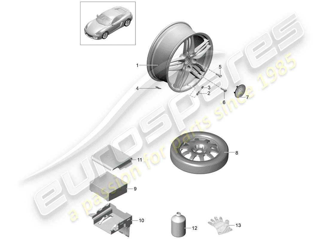 porsche 2014 (981 cayman) diagrama de piezas de ruedas