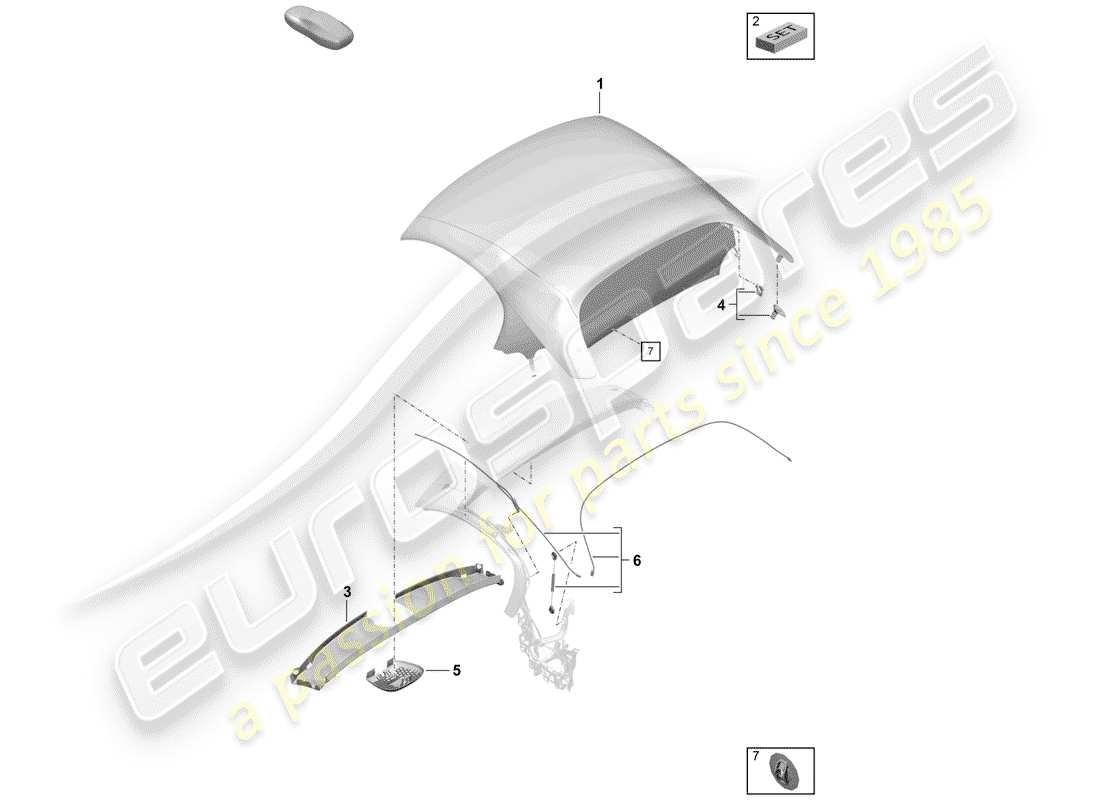 porsche 2019 (718 boxster spyder) cubierta superior convertible diagrama de piezas