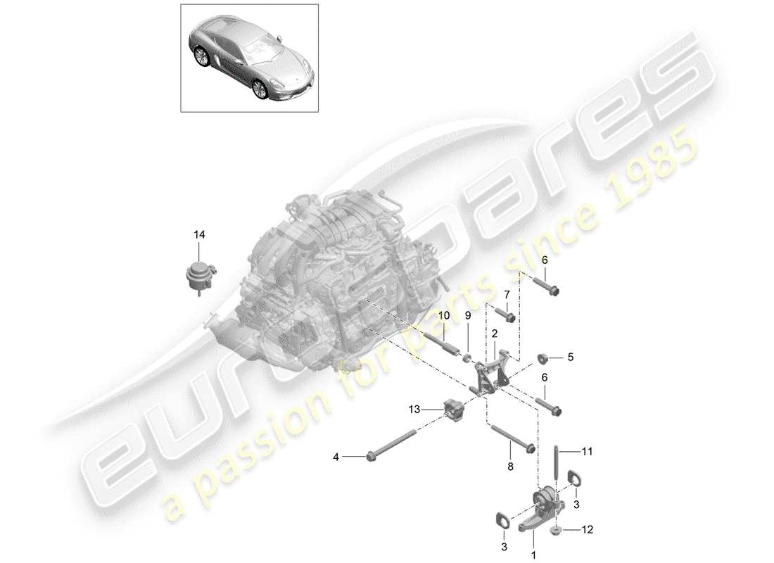 porsche 2016 (981 cayman gt4) suspensión del motor diagrama de piezas