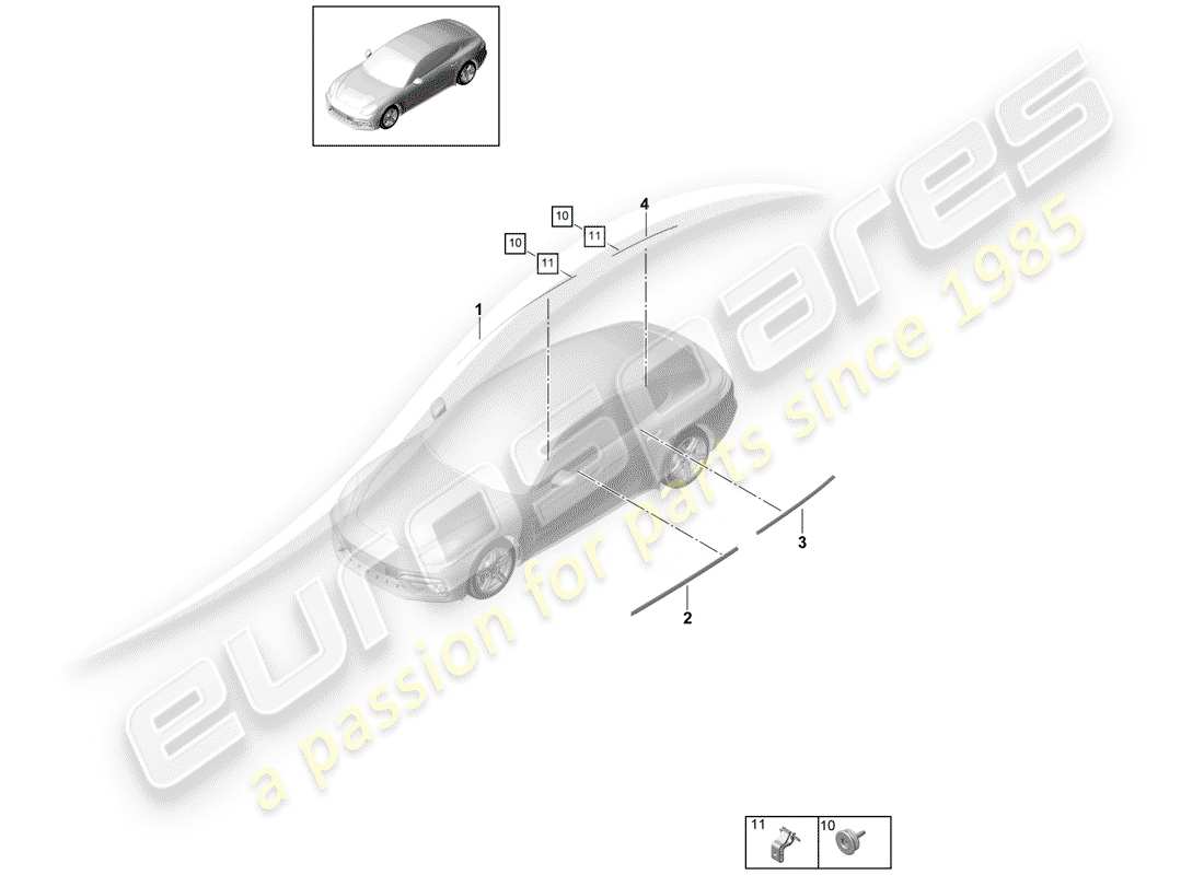 porsche 2017 (panamera 971-1) moldura decorativa diagrama de piezas