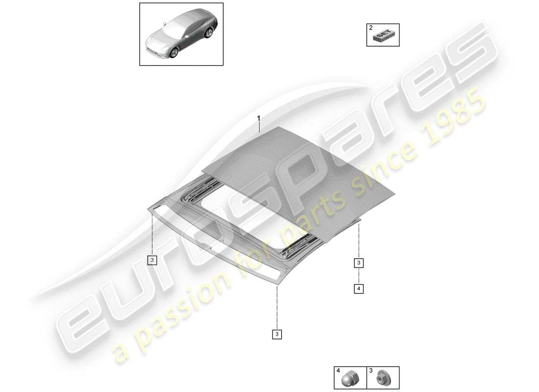 porsche 2017 (panamera 971-1) diagrama de piezas del techo corredizo de vidrio