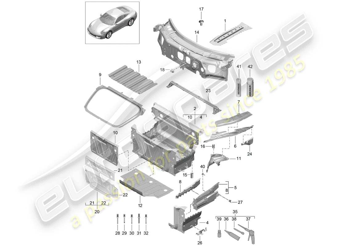 porsche 2014 (991-1) diagrama de piezas del extremo delantero