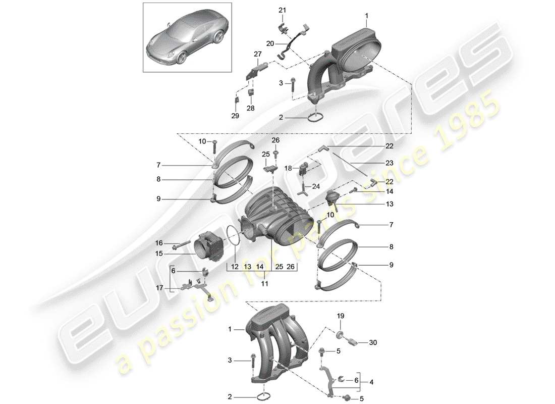 porsche 2015 (991-1) diagrama de piezas del distribuidor de aire de admisión