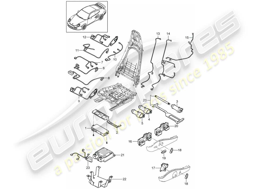 porsche 2011 (997-2 turbo / gt2 rs) cableando arneses diagrama de piezas