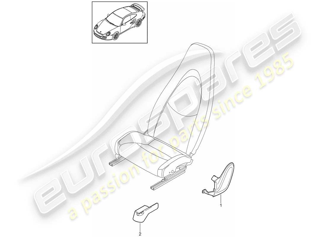 porsche 911 t/gt2rs (2011) diagrama de piezas del asiento delantero