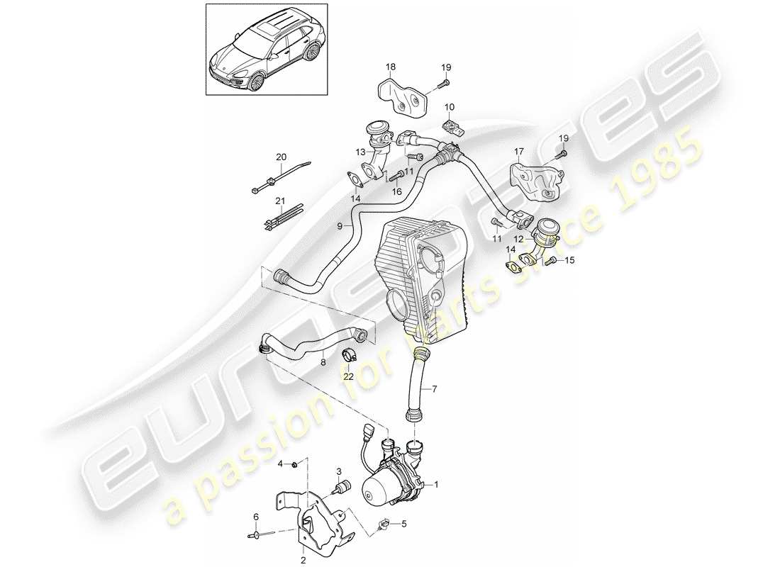 porsche 2012 (cayenne e2 92a) diagrama de piezas de la bomba de aire secundario