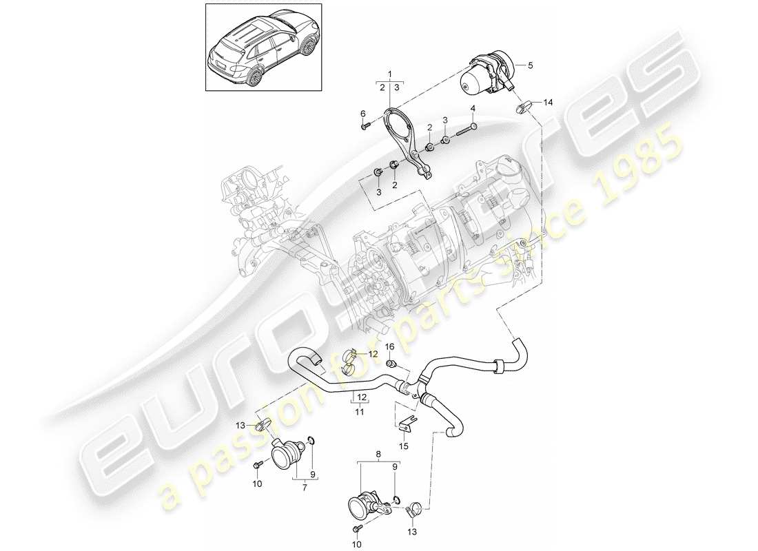 porsche 2012 (cayenne e2 92a) diagrama de piezas de la bomba de aire secundario