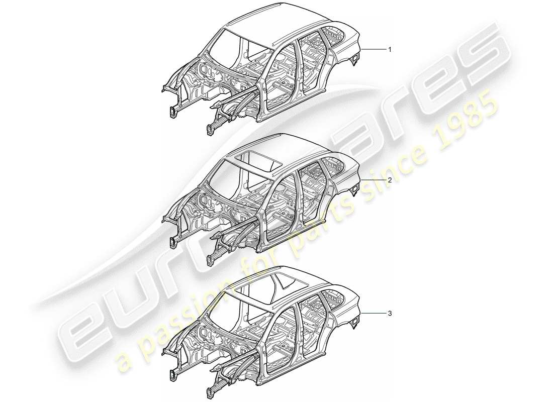 porsche cayenne e2 (2012) diagrama de piezas de la carrocería del coche
