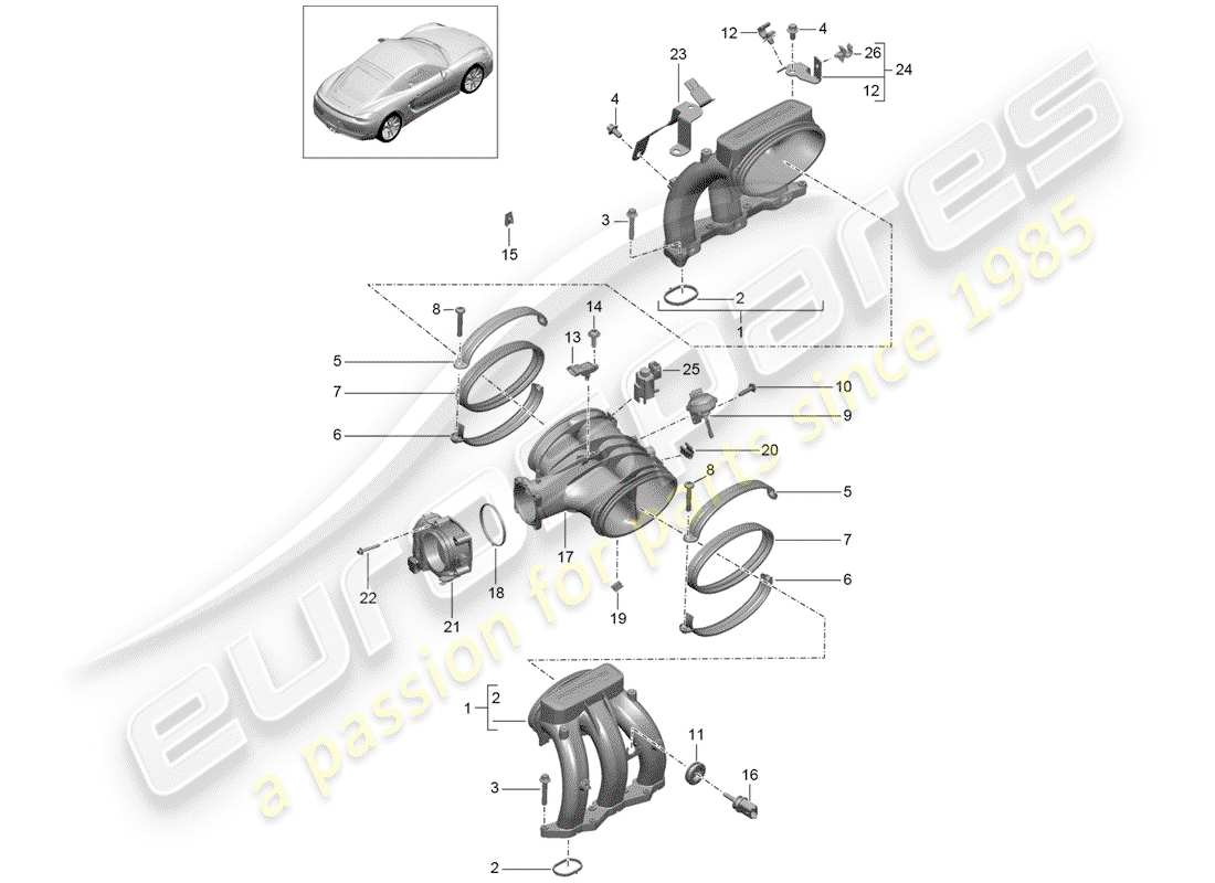 porsche 2014 (981 cayman) diagrama de piezas del distribuidor de aire de admisión