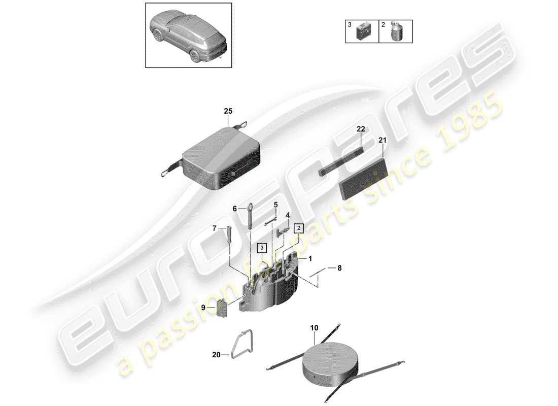 porsche 2018 (cayenne e3 9ya/9yb) diagrama de piezas de la herramienta